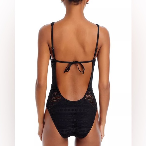 NEW BECCA by Rebecca Virtue Color Play Plunge Neck One Piece Swimsuit black M - Picture 3 of 9